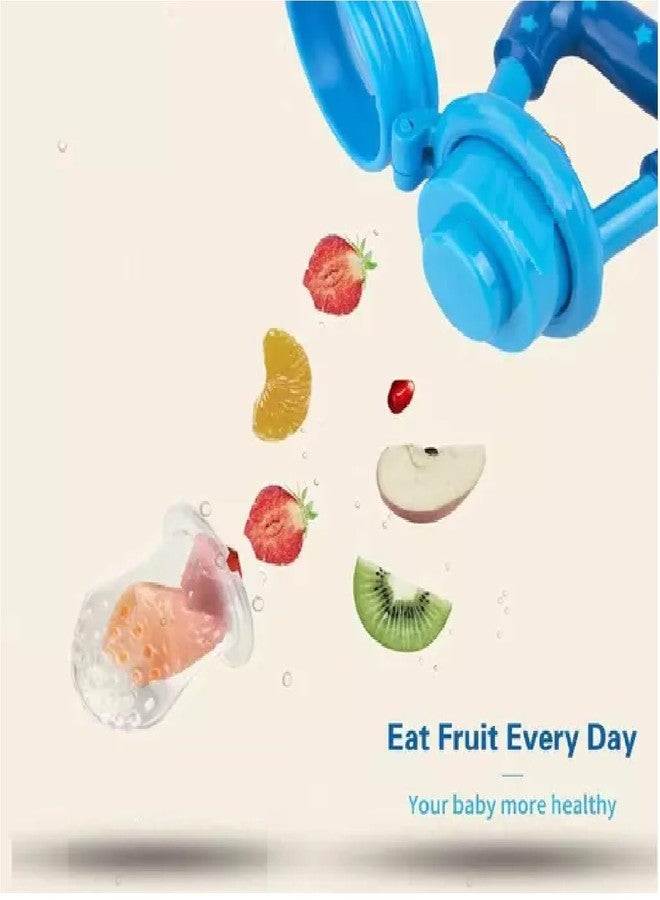 Fancy steps Silicone Food/Fruit Nibbler with Extra Mesh, Soft Pacifier/Feeder, Teether for Infant Baby Silicone Easy Squeezy Baby Food Feeder, 4M+, 90ml (SpnBottle_TeetherFruit_Blue) Pack of 2 - Image 4