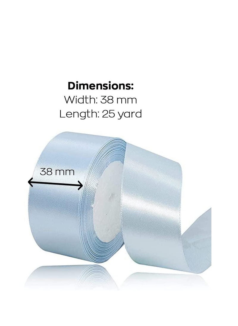 MARKQ شريط ساتان أزرق باودر 38 مم × 25 ياردة من قماش البوليستر لتغليف الهدايا، هدايا الحفلات، زينة الزفاف، صنع الأشرطة، باقات، مشاريع الخياطة ومواد الحرف اليدوية - Image 2