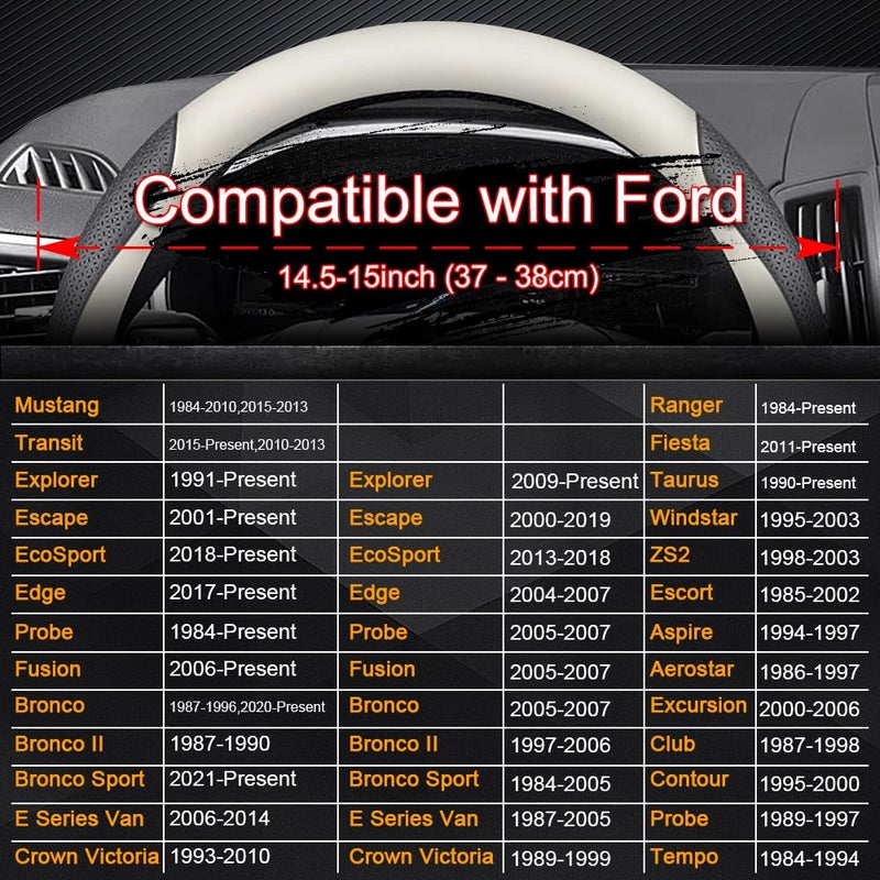 HAOTULE Nappa Leather Slim and Stylish Steering Wheel Cover, for Ford Steering Wheel Cover Accessories Interior Modification, Black - Image 4