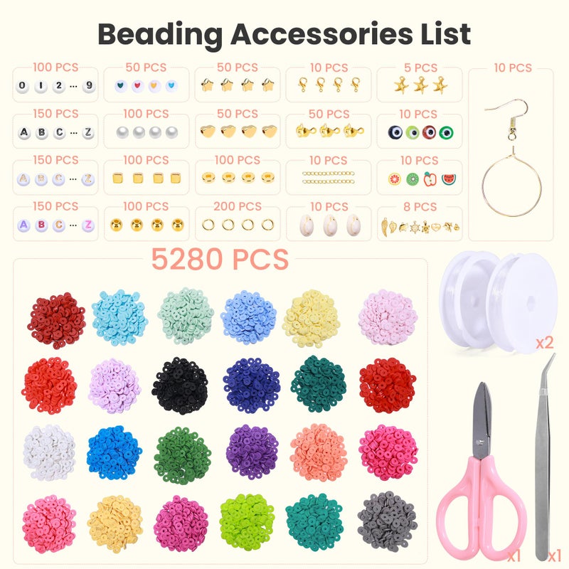 Tilhumt Clay Beads, 6700Pcs Polymer Clay Bead Bracelet Kit in 24 Colors, 2 Boxes Friendship Bracelet Kit Flat Polymer Heishi Beads with Charms for Jewelry Making, Crafts Gift - Image 4