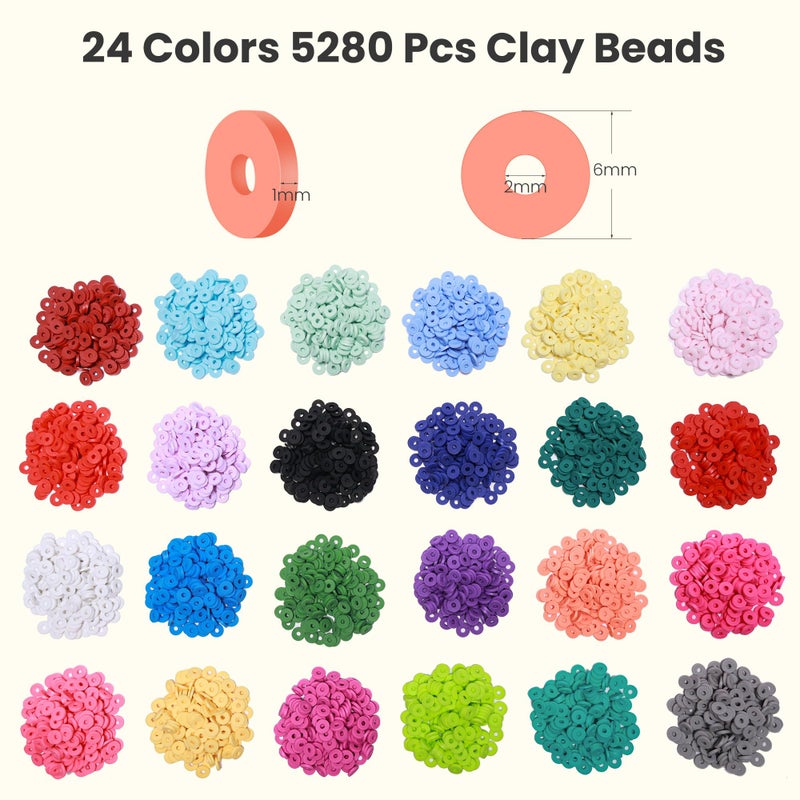 Tilhumt Clay Beads, 6700Pcs Polymer Clay Bead Bracelet Kit in 24 Colors, 2 Boxes Friendship Bracelet Kit Flat Polymer Heishi Beads with Charms for Jewelry Making, Crafts Gift - Image 3