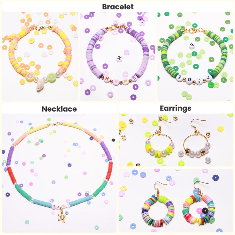 Tilhumt Clay Beads, 6700Pcs Polymer Clay Bead Bracelet Kit in 24 Colors, 2 Boxes Friendship Bracelet Kit Flat Polymer Heishi Beads with Charms for Jewelry Making, Crafts Gift - Image 5