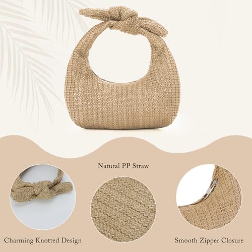 Lanpet Knotted Straw Clutch Purses for Women, Summer Beach Bag, Dumpling Evening Clutch Handbags for Formal Party Wedding - Image 3