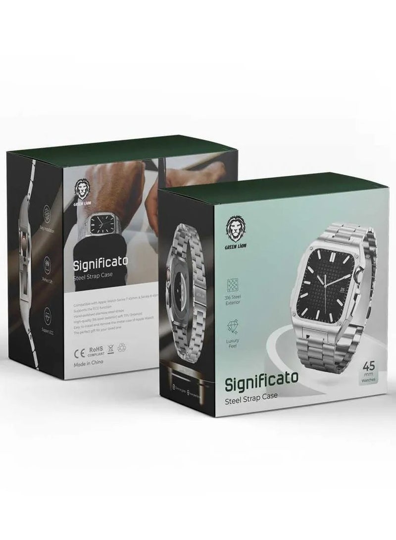 جرين ليون ساعة Significato بسوار من الفولاذ مقاس 45 مم / هيكل خارجي من الفولاذ 316 / سهلة التركيب / تدعم تخطيط القلب - فضي - Image 5