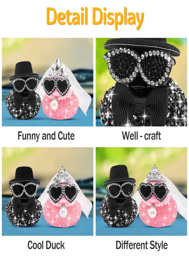 wonuu Mini Sparkly Diamond-Studded Wedding Rubber Duck, Groom Bride Couple Duckies Set Bling Rhinestones Ducky, Three-Pointed Crown - Image 4