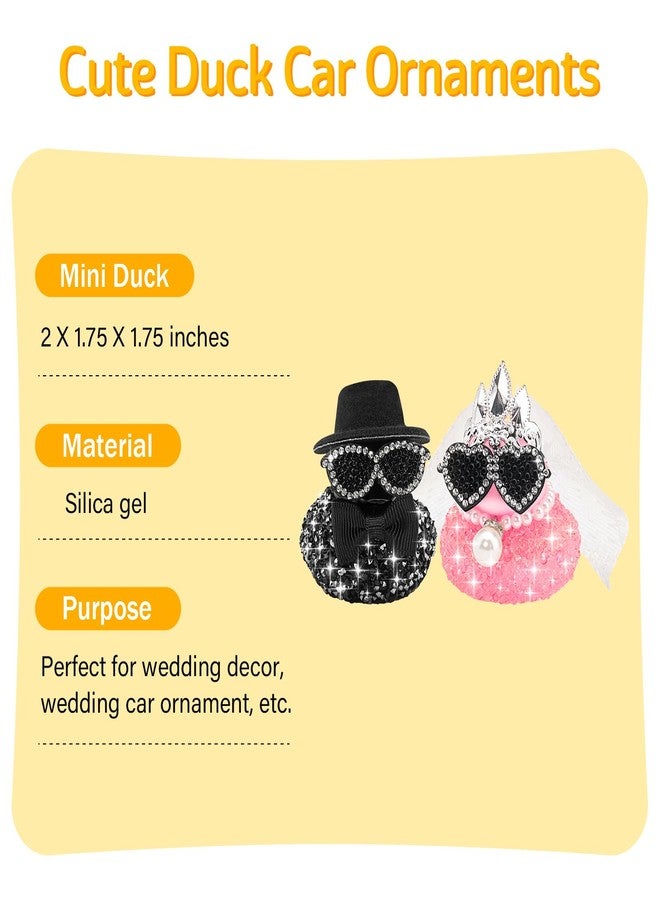 wonuu Mini Sparkly Diamond-Studded Wedding Rubber Duck, Groom Bride Couple Duckies Set Bling Rhinestones Ducky, Three-Pointed Crown - Image 2