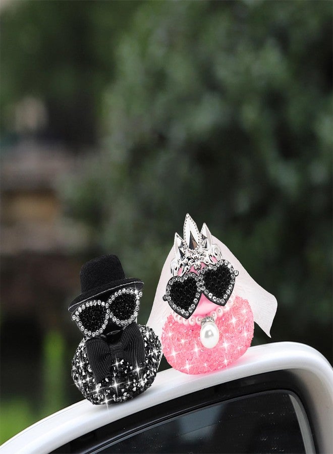 wonuu Mini Sparkly Diamond-Studded Wedding Rubber Duck, Groom Bride Couple Duckies Set Bling Rhinestones Ducky, Three-Pointed Crown - Image 3