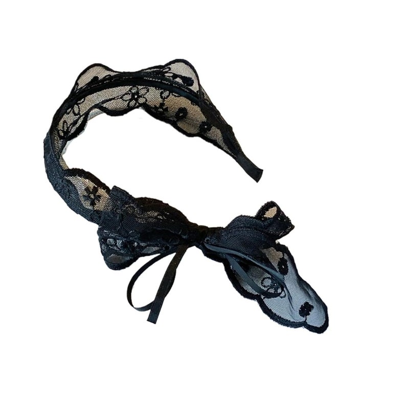 1PC Lace Bow Headbands Set, Black And White Elegant Hair Hoops, Sweet Accessories(Black) - Image 1