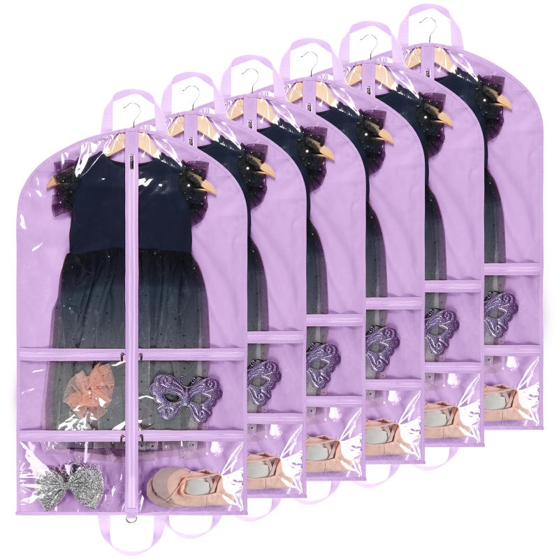 KEEGH Clear Garment Bags for Dance Costumes 40 inch Dance Garment Bags for Dancers Hanging Clothes for Closet Storage, with 4 Zipper Pockets for Competitions, Ballet, Theatre, 6 Pack, Purple - Image 1