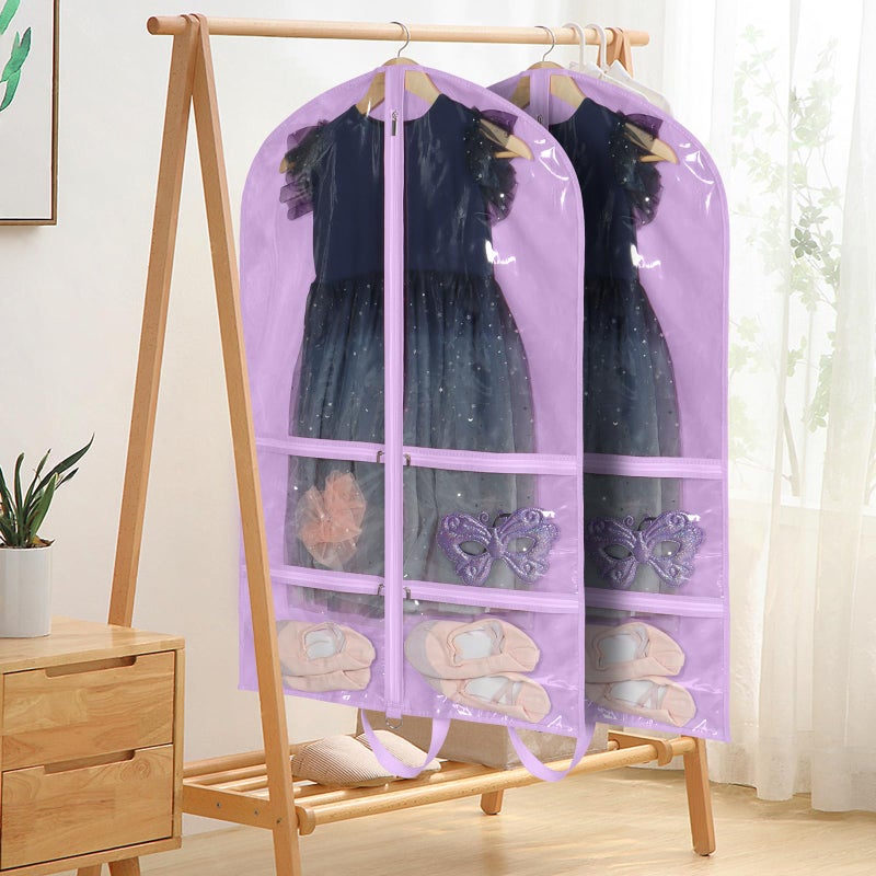 KEEGH Clear Garment Bags for Dance Costumes 40 inch Dance Garment Bags for Dancers Hanging Clothes for Closet Storage, with 4 Zipper Pockets for Competitions, Ballet, Theatre, 6 Pack, Purple - Image 5