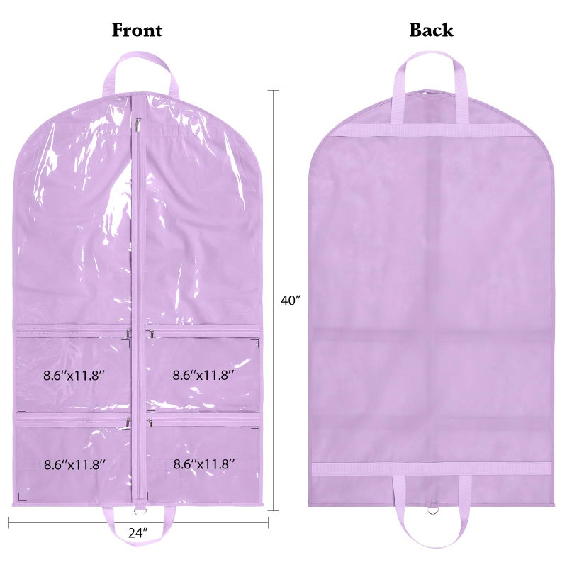 KEEGH Clear Garment Bags for Dance Costumes 40 inch Dance Garment Bags for Dancers Hanging Clothes for Closet Storage, with 4 Zipper Pockets for Competitions, Ballet, Theatre, 6 Pack, Purple - Image 2