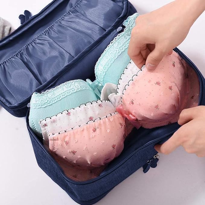 AARKRI SALES Triple Layer Travel Innerwear Bag Bra Panty Underwear Lingerie Socks Cosmetic Organizer Case Toiletry Bag (Multi Colour) - Image 3