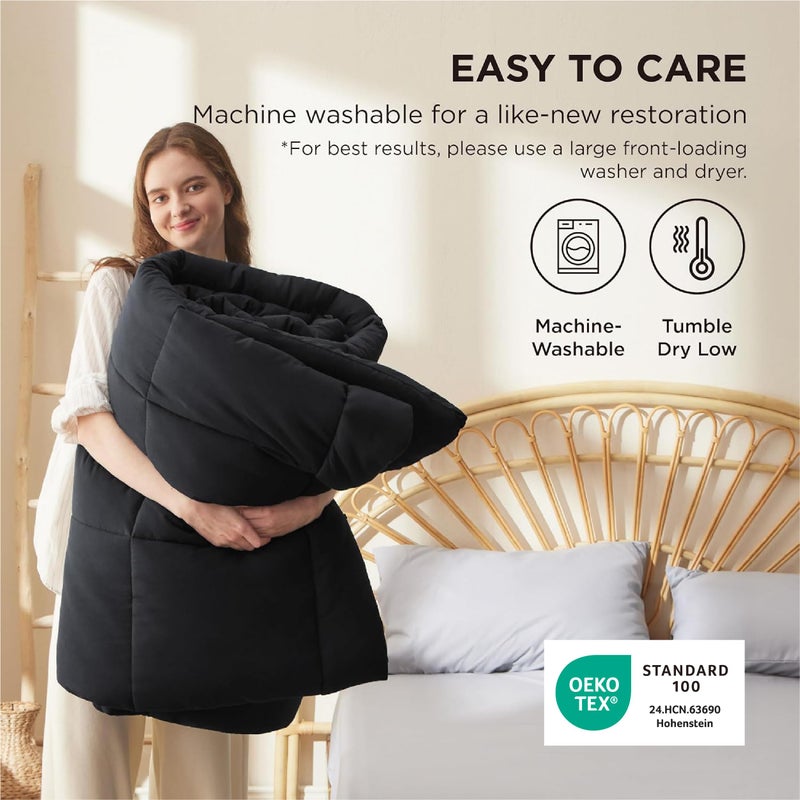 Bedsure Comforter Duvet Insert - Quilted Comforters King Size, All Season Duvet, GentleSoft Down Alternative Bedding, with 8 Tabs, Gifts for Women/Men, Black, King 90 x 102 Inches - Image 5