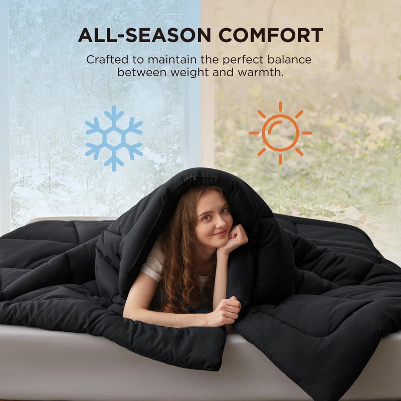 Bedsure Comforter Duvet Insert - Quilted Comforters King Size, All Season Duvet, GentleSoft Down Alternative Bedding, with 8 Tabs, Gifts for Women/Men, Black, King 90 x 102 Inches - Image 4