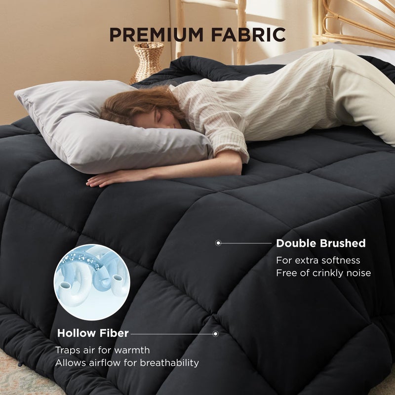 Bedsure Comforter Duvet Insert - Quilted Comforters King Size, All Season Duvet, GentleSoft Down Alternative Bedding, with 8 Tabs, Gifts for Women/Men, Black, King 90 x 102 Inches - Image 3