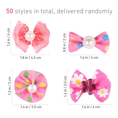 POPETPOP 50pcs Dog Bows with Rubber Bands-Pet Cat Dog Hair Bows Multicolor Rhinestone Beads Flowers Topknot Puppy Bows(Random Mixed Color) - Image 3
