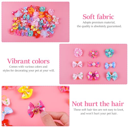 POPETPOP 50pcs Dog Bows with Rubber Bands-Pet Cat Dog Hair Bows Multicolor Rhinestone Beads Flowers Topknot Puppy Bows(Random Mixed Color) - Image 4