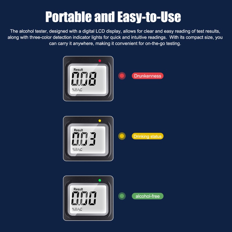 Digital Alcohol Tester: Black, Portable Easy-to-Use, Accurate Reliable - Built-in Purification Chamber Breathalyzer for Personal On-the-Go Testing - Image 5