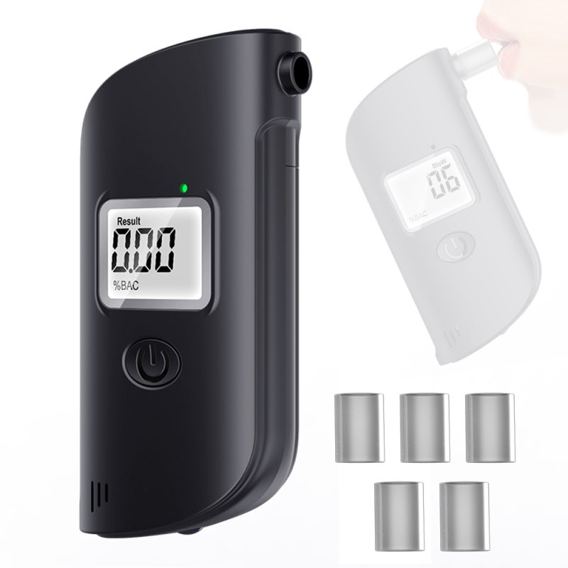 Digital Alcohol Tester: Black, Portable Easy-to-Use, Accurate Reliable - Built-in Purification Chamber Breathalyzer for Personal On-the-Go Testing - Image 1