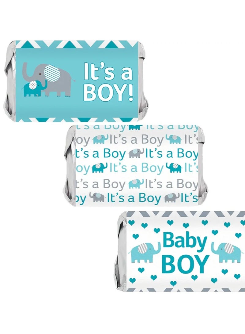 Blue Elephant Boy Baby Shower Mini Candy Bar Wrappers - 45 Stickers - Image 1