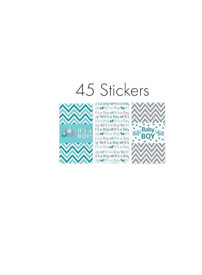 Blue Elephant Boy Baby Shower Mini Candy Bar Wrappers - 45 Stickers - Image 2