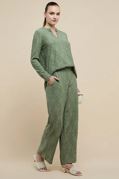 R&B Schiffli Wide Leg Pants with Elastic Waist