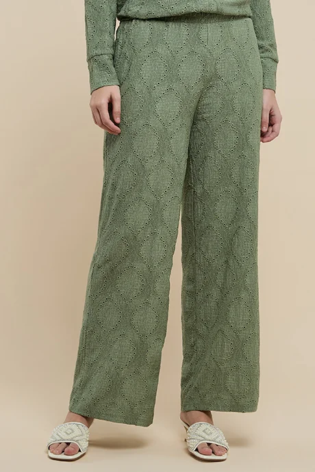 R&B Schiffli Wide Leg Pants with Elastic Waist