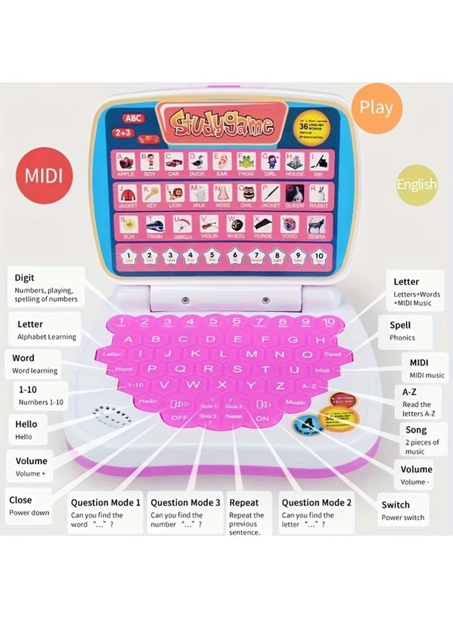 Blue Kids Laptop Educational Toy For Letters Numbers Math Music Age 3 Up - Image 4