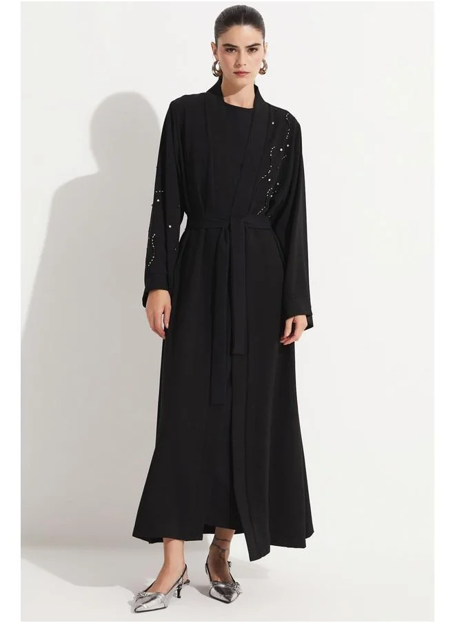 JUNE June Stoned Flowy Abaya Black