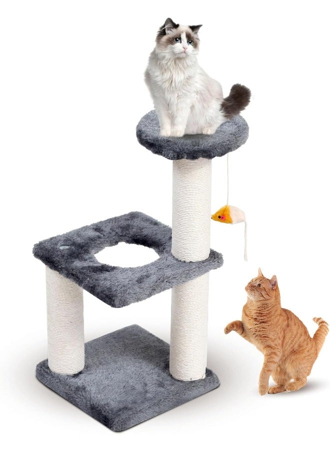 SKY-TOUCH Cat Tree, 2-layer Cat Tree Tower, Cat Condo with Sisal Scratching Post, Rest Activity Center Cat Climbing Tree With Toys, Sisal Posts (45×21×21cm）  - Image 1