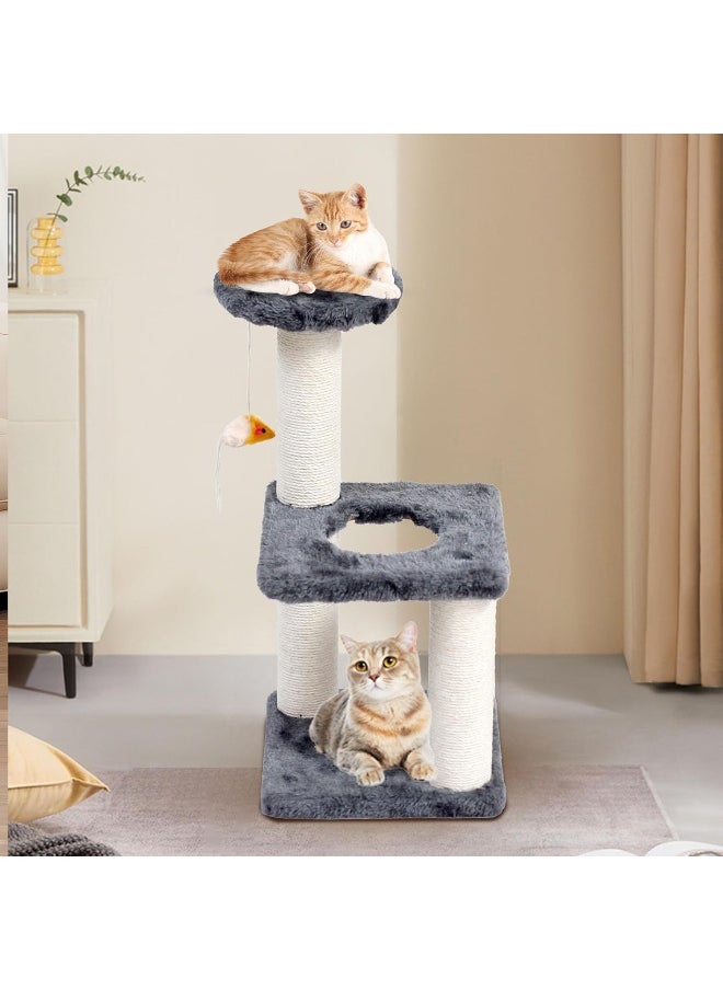 SKY-TOUCH Cat Tree, 2-layer Cat Tree Tower, Cat Condo with Sisal Scratching Post, Rest Activity Center Cat Climbing Tree With Toys, Sisal Posts (45×21×21cm）  - Image 3