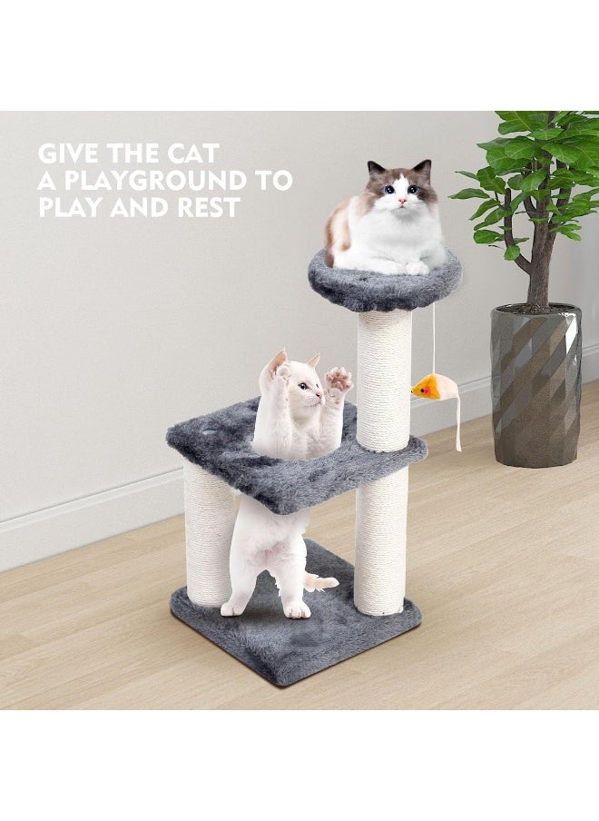 Cat Tree, 2-layer Cat Tree Tower, Cat Condo with Sisal Scratching Post, Rest Activity Center Cat Climbing Tree With Toys, Sisal Posts (45×21×21cm）
