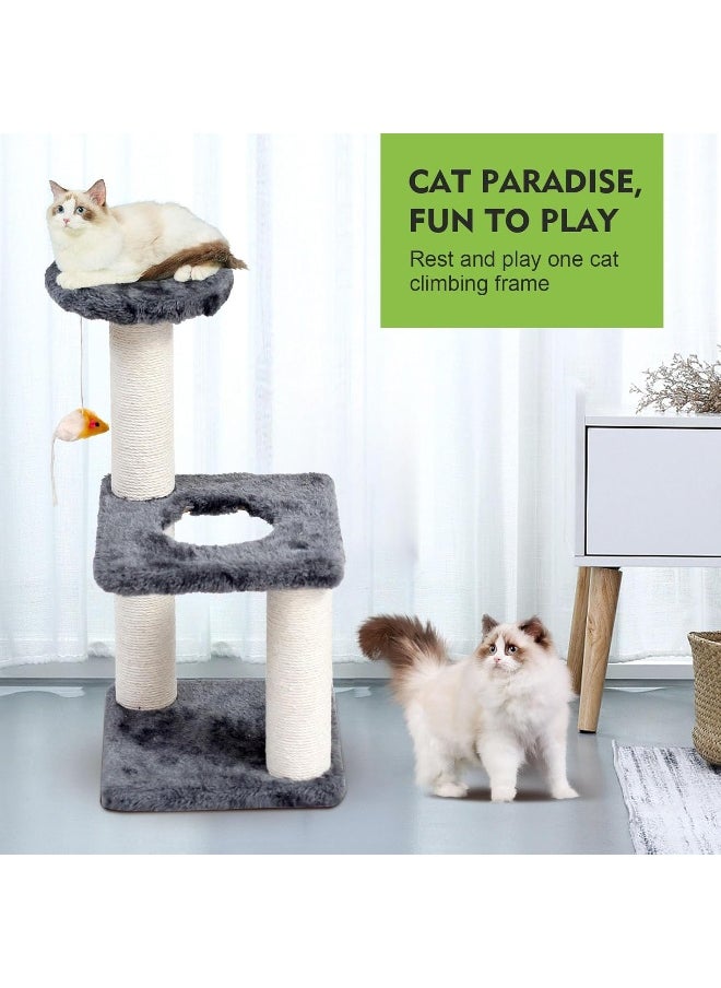 SKY-TOUCH Cat Tree, 2-layer Cat Tree Tower, Cat Condo with Sisal Scratching Post, Rest Activity Center Cat Climbing Tree With Toys, Sisal Posts (45×21×21cm）  - Image 2