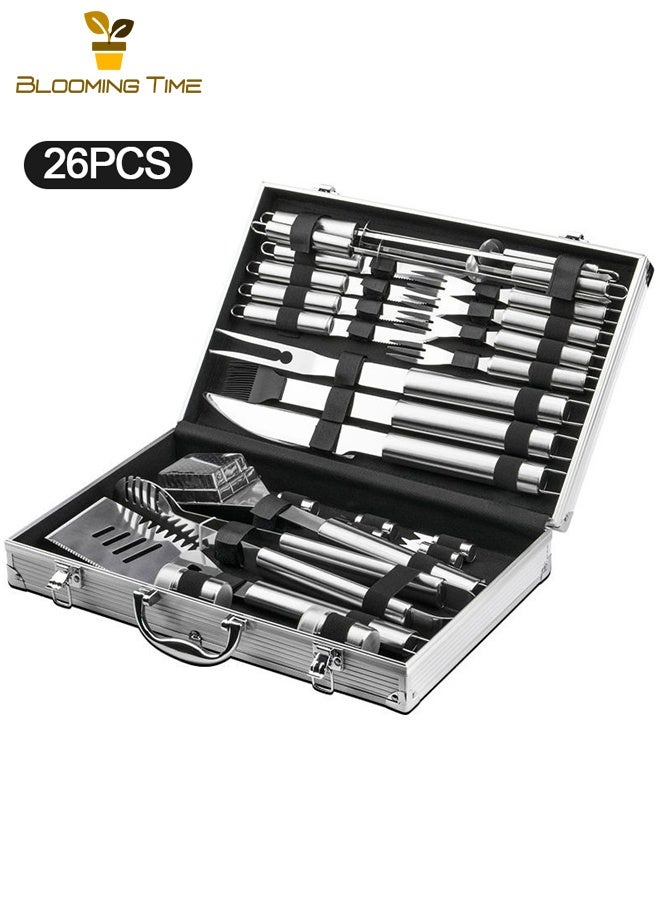 بلومنغ تايم 26 قطعة الفولاذ المقاوم للصدأ شواء الألومنيوم مجموعة صناديق الخبز سكين ، شوكة ، فرشاة مجرفة في الهواء الطلق المحمولة الشواء أداة شوي مزيج مجموعة - Image 1