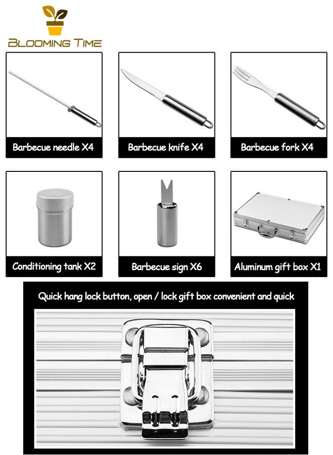 بلومنغ تايم 26 قطعة الفولاذ المقاوم للصدأ شواء الألومنيوم مجموعة صناديق الخبز سكين ، شوكة ، فرشاة مجرفة في الهواء الطلق المحمولة الشواء أداة شوي مزيج مجموعة - Image 2