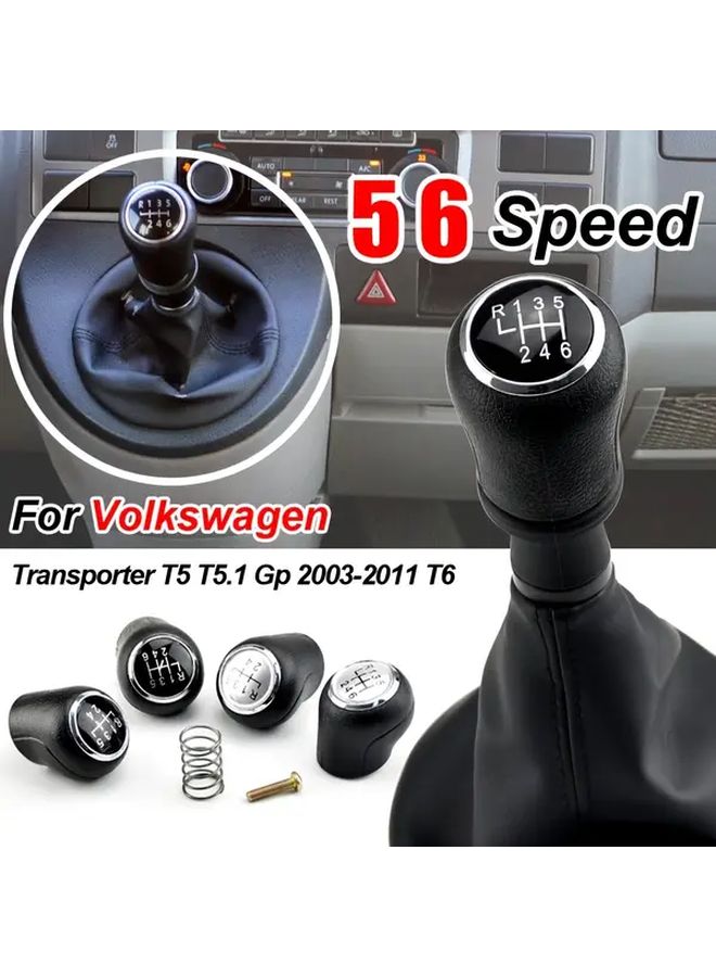 مقبض ناقل الحركة اليدوي لسيارات فولكس فاجن ترانسبورتر T5 T6 من 2003 إلى 2011، لون أسود، ذو 6 سرعات مع غطاء جلدي، مصنوع من البلاستيك الثقيل، سهل التركيب، قطعة بديلة لموديلات الحافلات وسيارات الدفع الرباعي. - Image 3