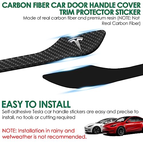 ONKENTET 4PCS Door Handle Cover Compatible with Tesla Model 3 (2019-2025) Highland Model Y (2020-2026) Juniper Real Carbon Fiber 3D Sticker Wrap Covers Exterior Trim Door Sill Protector Accessories (Black) - Image 4