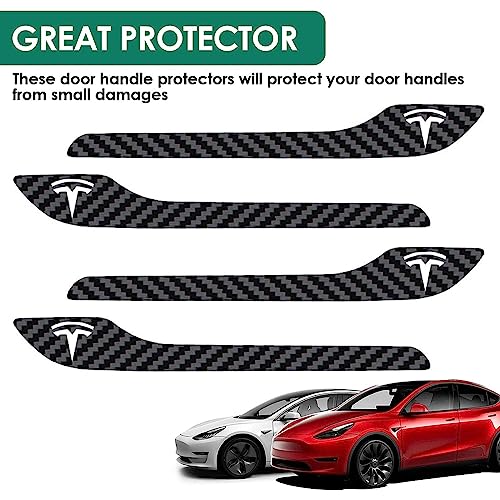 ONKENTET 4PCS Door Handle Cover Compatible with Tesla Model 3 (2019-2025) Highland Model Y (2020-2026) Juniper Real Carbon Fiber 3D Sticker Wrap Covers Exterior Trim Door Sill Protector Accessories (Black) - Image 5