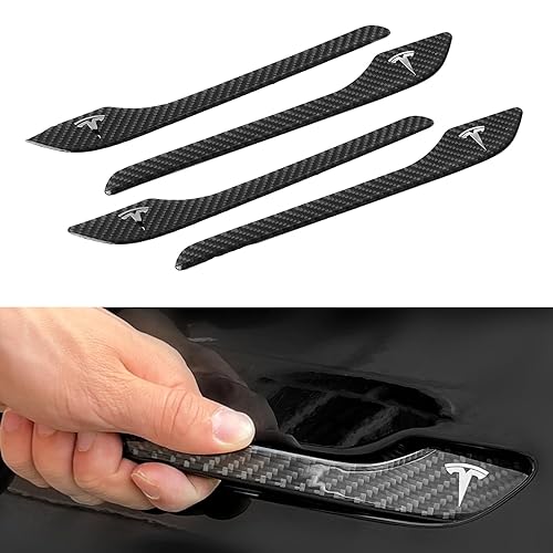 ONKENTET 4PCS Door Handle Cover Compatible with Tesla Model 3 (2019-2025) Highland Model Y (2020-2026) Juniper Real Carbon Fiber 3D Sticker Wrap Covers Exterior Trim Door Sill Protector Accessories (Black) - Image 1