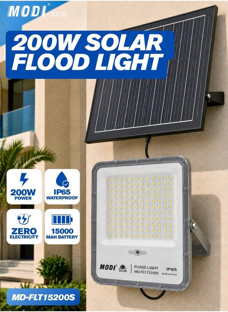 MODI Solar Flood Light Outdoor With 15W Solar Panel, 6500K SMD LED Security Lamp, Remote Timer Control, Aluminum Body, 12 Hour Working, IP65, For Garden Yard Wall - Image 1