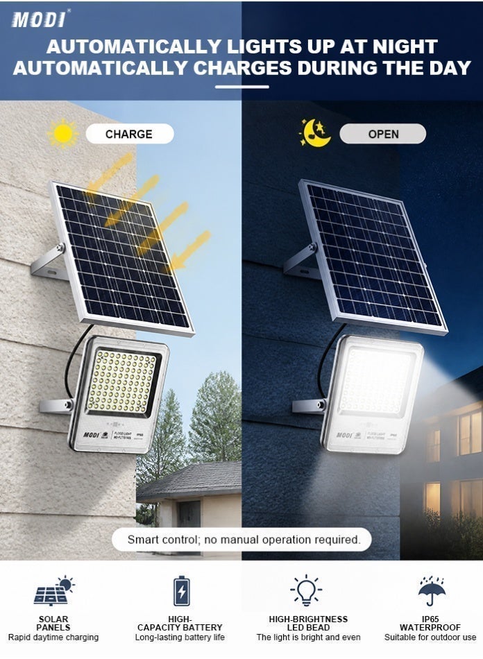 MODI Solar Flood Light Outdoor With 15W Solar Panel, 6500K SMD LED Security Lamp, Remote Timer Control, Aluminum Body, 12 Hour Working, IP65, For Garden Yard Wall - Image 4