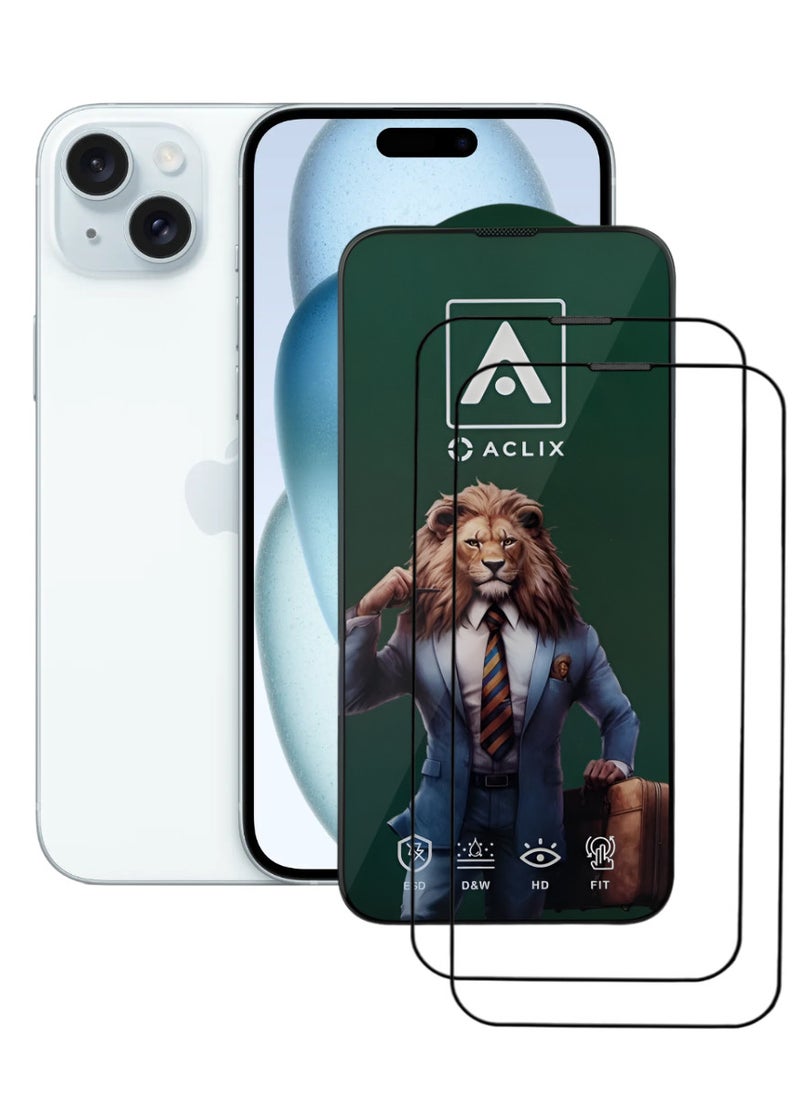 ACLIX 2 Pieces Antistatic ESD Dustproof Premium Quality High Definition Tempered Glass Screen Protector Designed For  iPhone 15 Plus - Image 1
