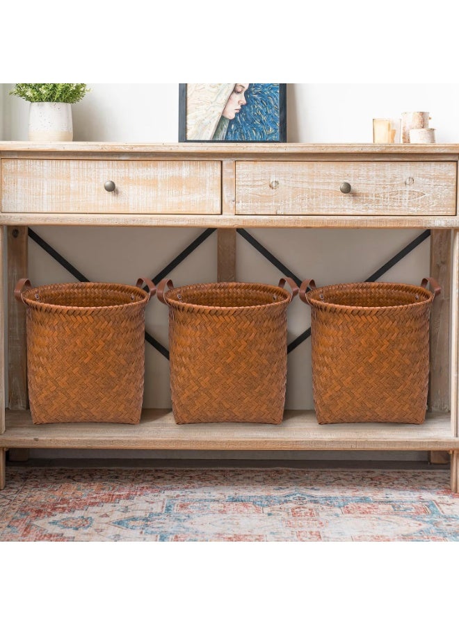 نيونيكس سلة نزهة كبيرة مستديرة منسوجة من خشب الصفصاف، سلة فواكه محمولة باليد، سلة تخزين للحمام مع مقابض، سلة تسوق، سلة تخزين للنزهات - Image 5