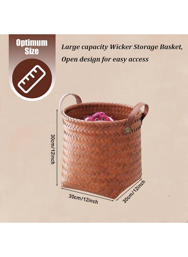 نيونيكس سلة نزهة كبيرة مستديرة منسوجة من خشب الصفصاف، سلة فواكه محمولة باليد، سلة تخزين للحمام مع مقابض، سلة تسوق، سلة تخزين للنزهات - Image 4