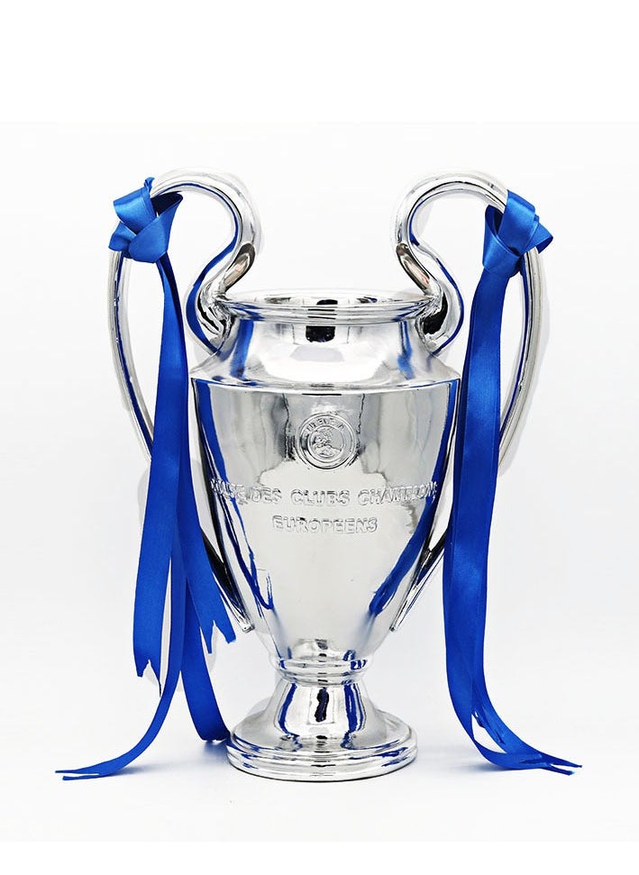 Generic Champion Trophy  Sports League Cup  Champions League Replica  Resin Material Medal  Keepsake Collection  Office Decoration Trophy  Chrome Plated Silver Blue Ribbon  - Image 1