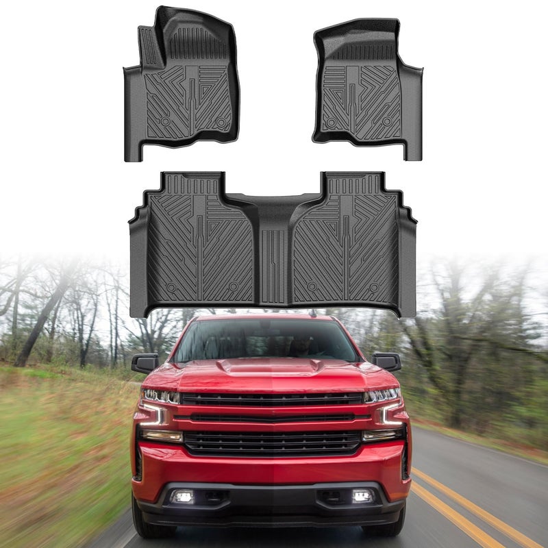 Mixsuper Liner Floor Mats for 20192025 Chevy Silverado 1500GMC Sierra 1500 20202025 Chevy SilveradoGMC Sierra 2500HD3500HD Crew Cab with Rear Underseat Storage Box Front Bucket