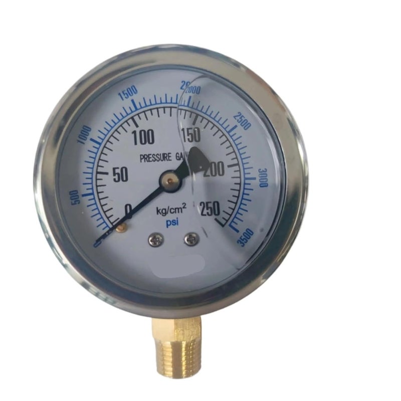Brass Movement Stainless Steel Shock Proof Oil Filled Pressure Gauge 100KG - Image 3