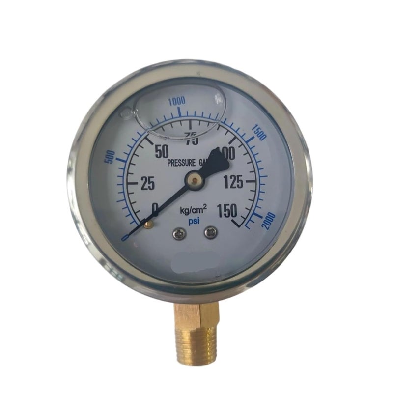 Brass Movement Stainless Steel Shock Proof Oil Filled Pressure Gauge 100KG - Image 1