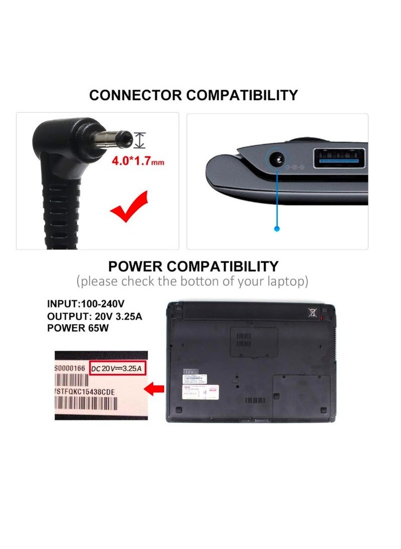 Generic - Laptop Charger for Lenovo Ideapad 100 110 110S 120 120S 310 320 320S 330 330S 510 520 530S S130 S340 S540 Yoga 310 510 520 530 Flex 4/5/6, AC Adapter with Power Cord (4.0x1.7mm), Black - Image 1