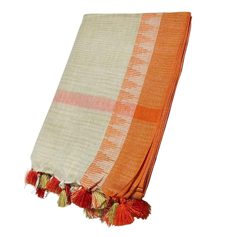 SheenKraft Handloom Women's Bhagalpuri Organic Linen Cotton Blend Temple Border Dupatta (Stole)_Free Size_Multiple Color Variation 11553_Orange - Image 4